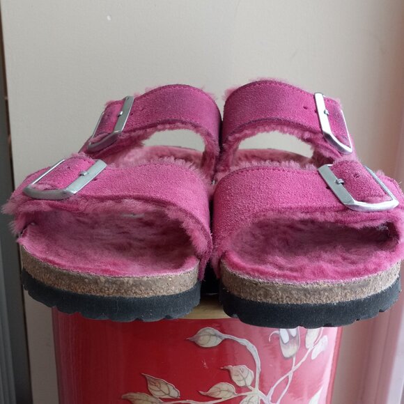 Birkenstock Arizona Pink Shearling Suede Sandals Size 39 US 8 - 8.5 - Picture 8 of 16